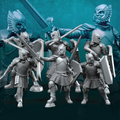 6 guerreros del Castillo Gris con espadas