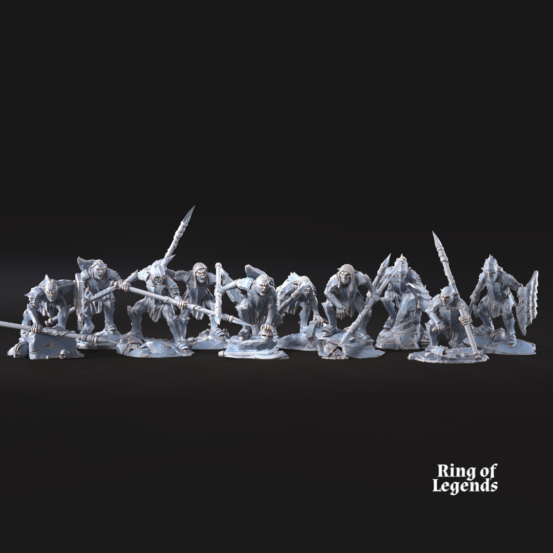 10 Guerreros con lanza y escudo - Goblins de la Cueva