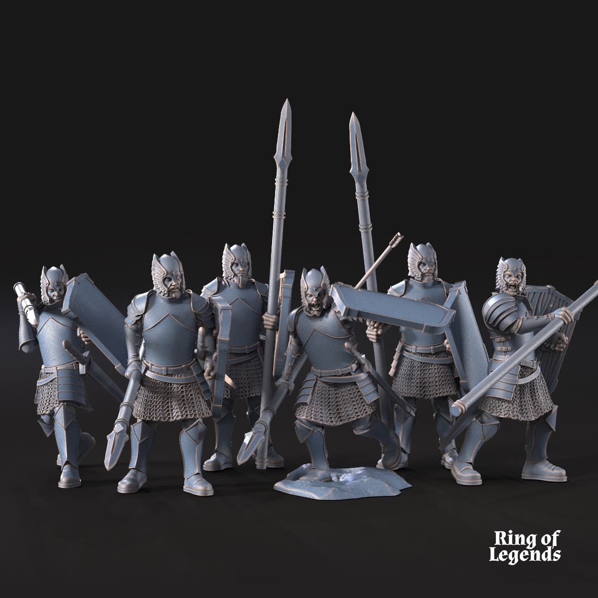 6x Grey Castle warriors with spears