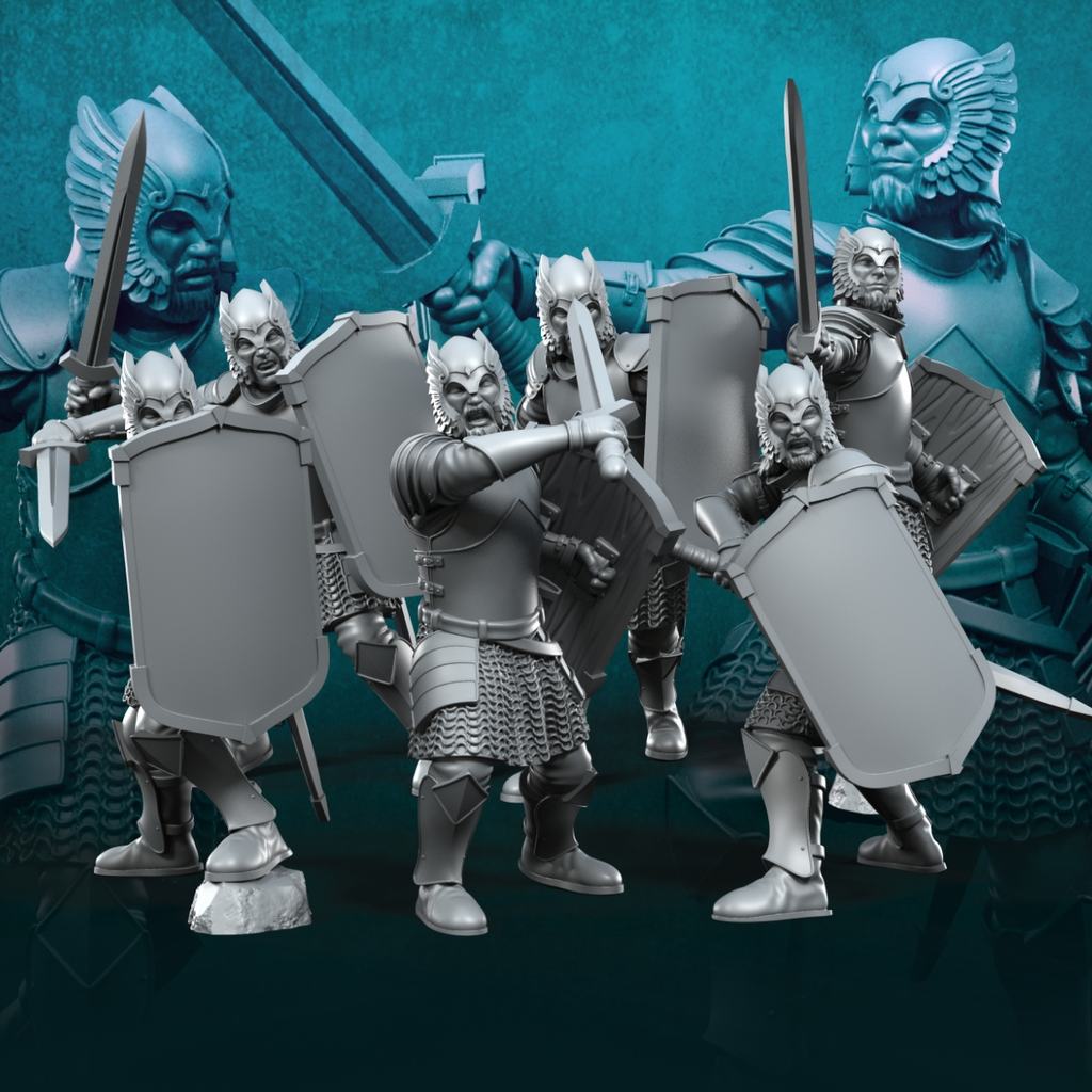 6 guerreros del Castillo Gris con espadas