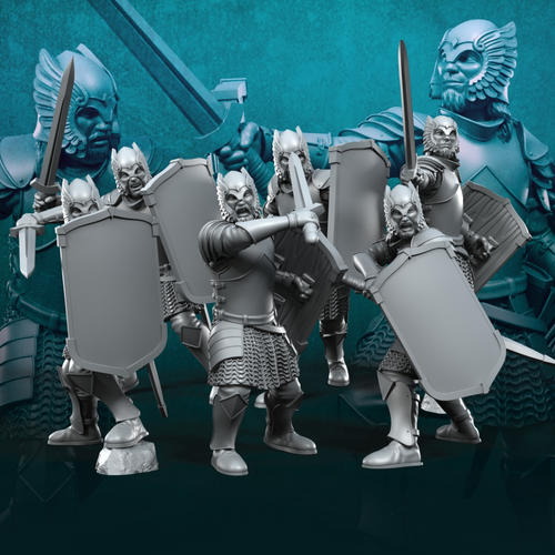 6 guerreros del Castillo Gris con espadas