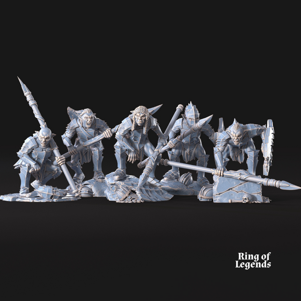 10 Guerreros con lanza y escudo - Goblins de la Cueva