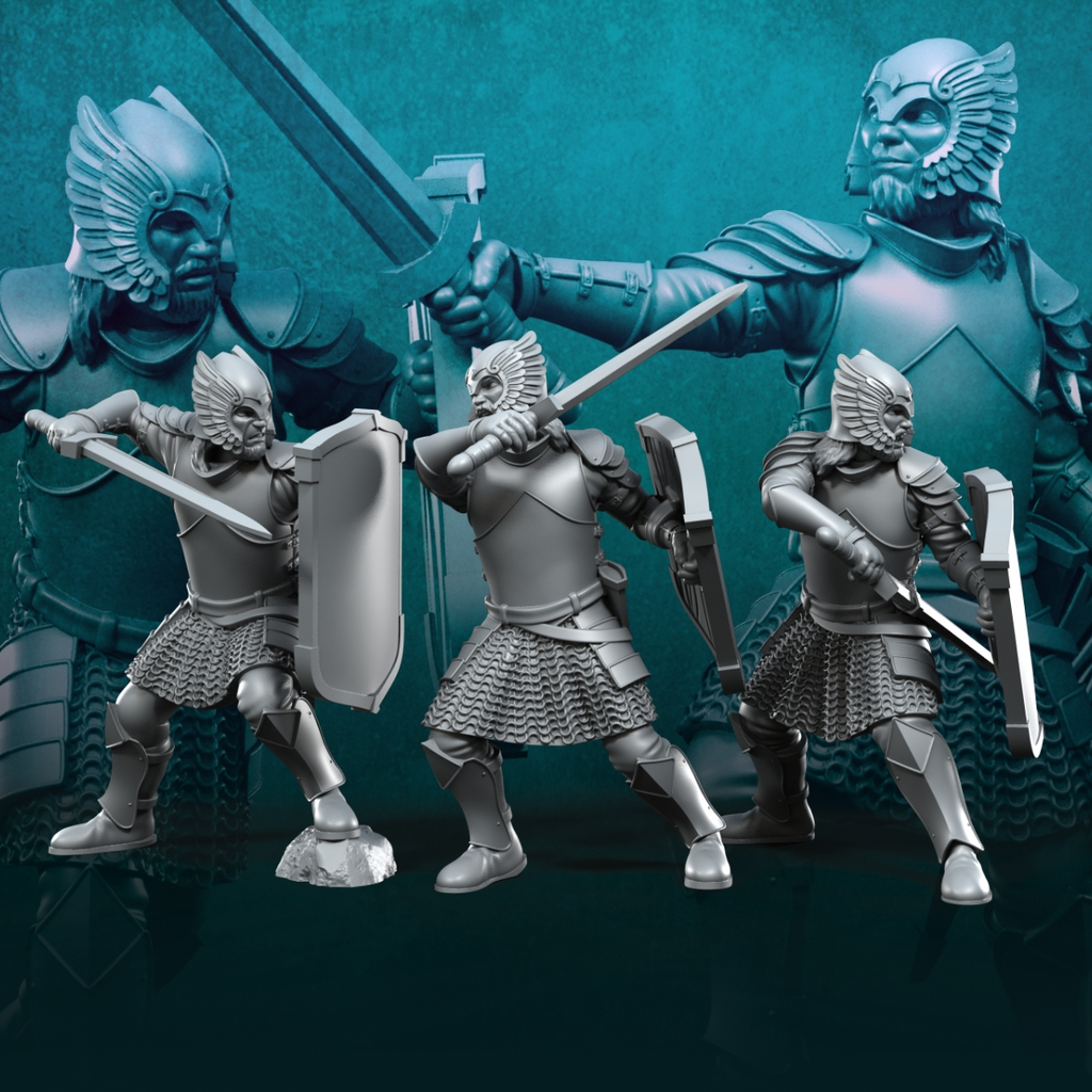 6 guerreros del Castillo Gris con espadas