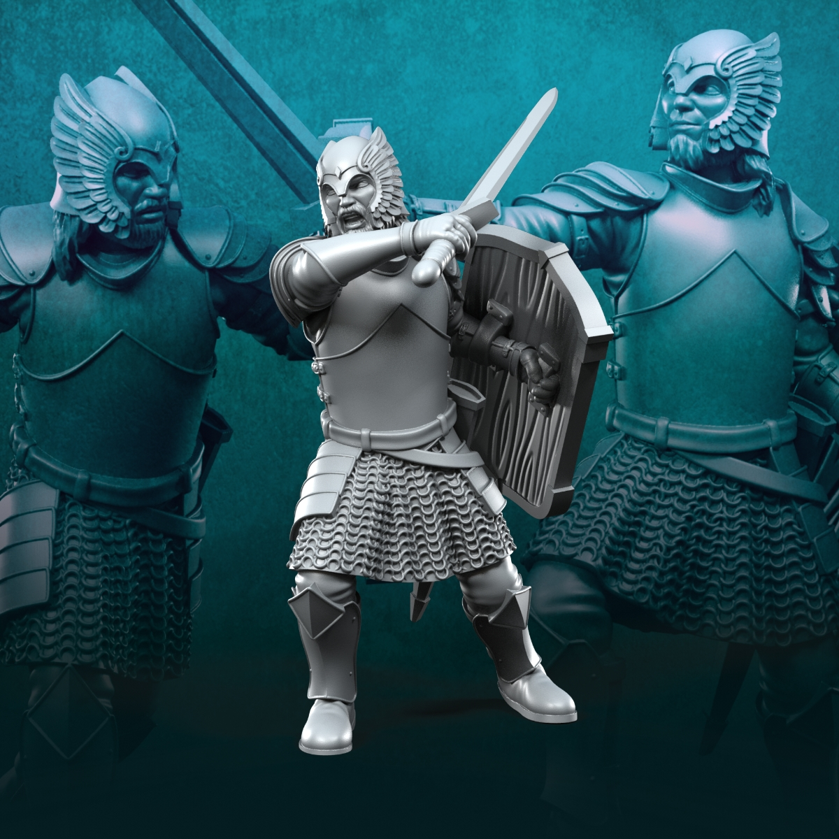 6 guerreros del Castillo Gris con espadas