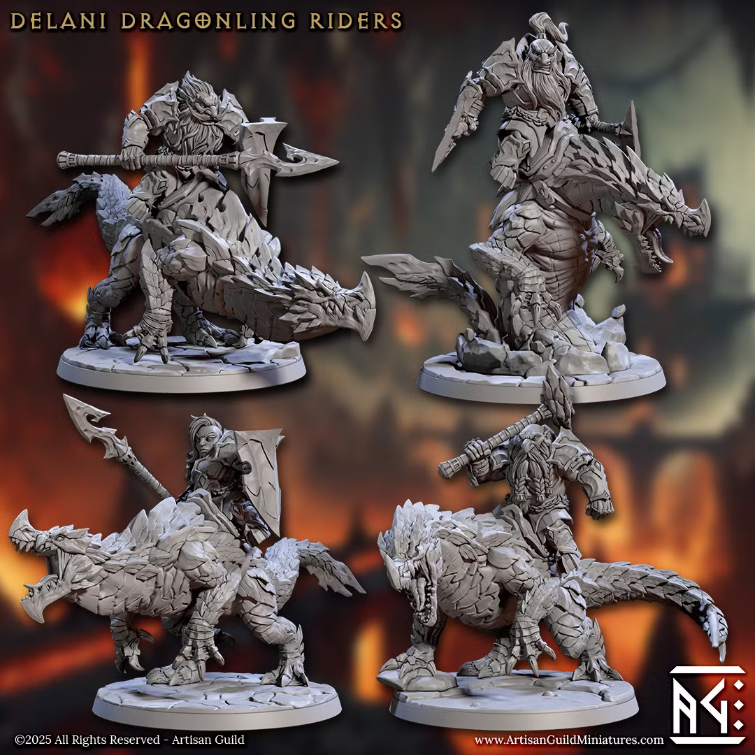 Magmaforged Dwarves - Delani Dragonling Riders (4 Minis)