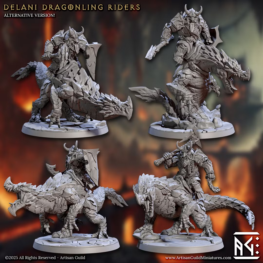 Magmaforged Dwarves - Delani Dragonling Riders Alternate (4 Minis)