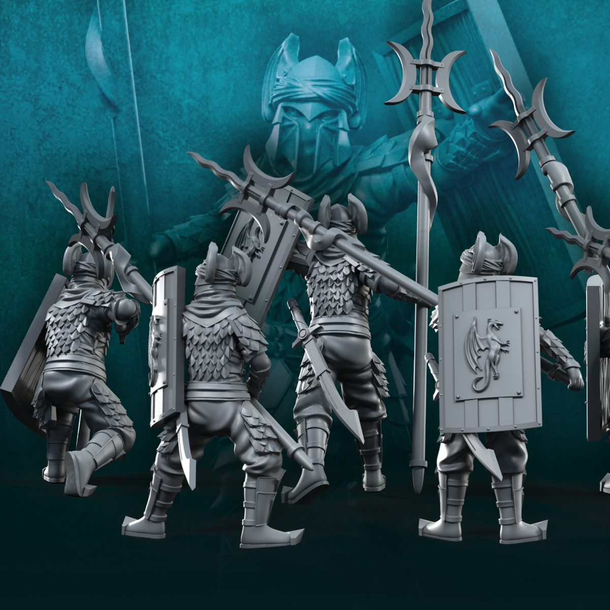 6 guerreros con lanza larga de los Dragon Army