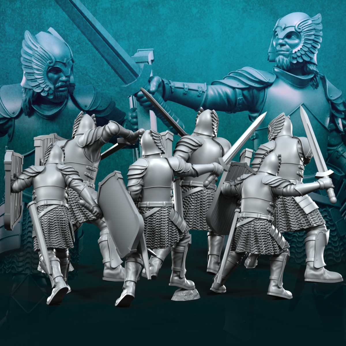 6 guerreros del Castillo Gris con espadas