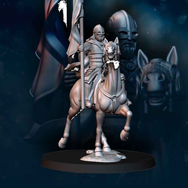 Hombre del Oeste a caballo con estandarte