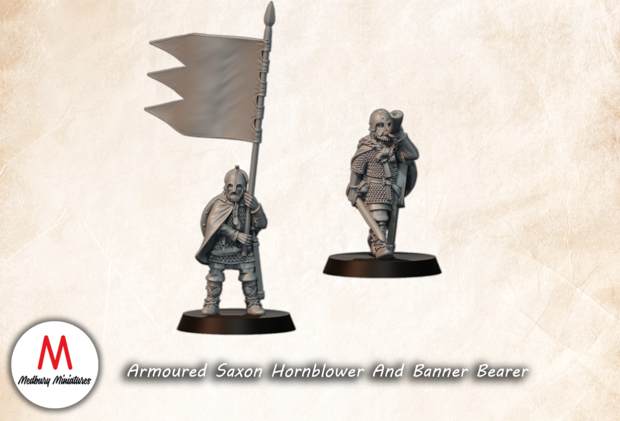 Armoured Saxon Hornblower And Banner Bearer