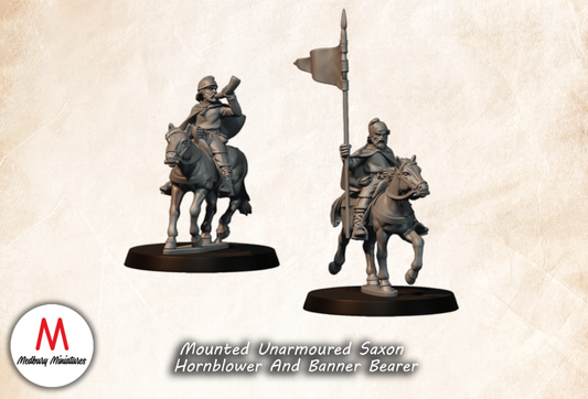 Mounted Unarmoured Saxon Hornblower And Banner Bearer