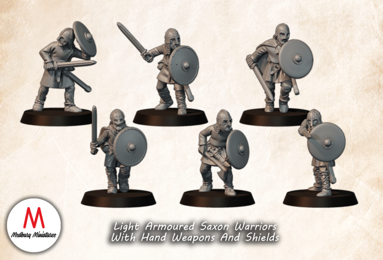 Light Armoured Saxon Warriors With Hand Weapons And Shields