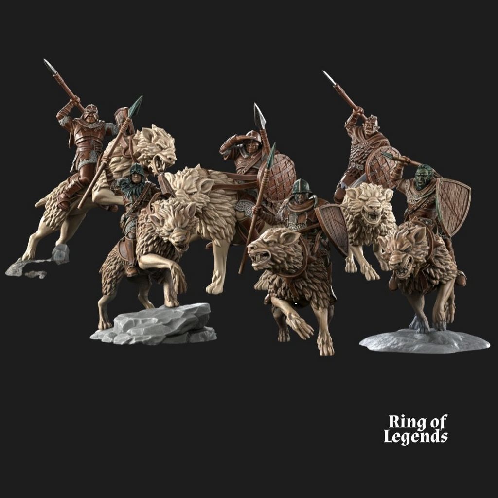 6 jinetes Morlok con escudo y jabalinas - Ciudad Oscura de Morlok