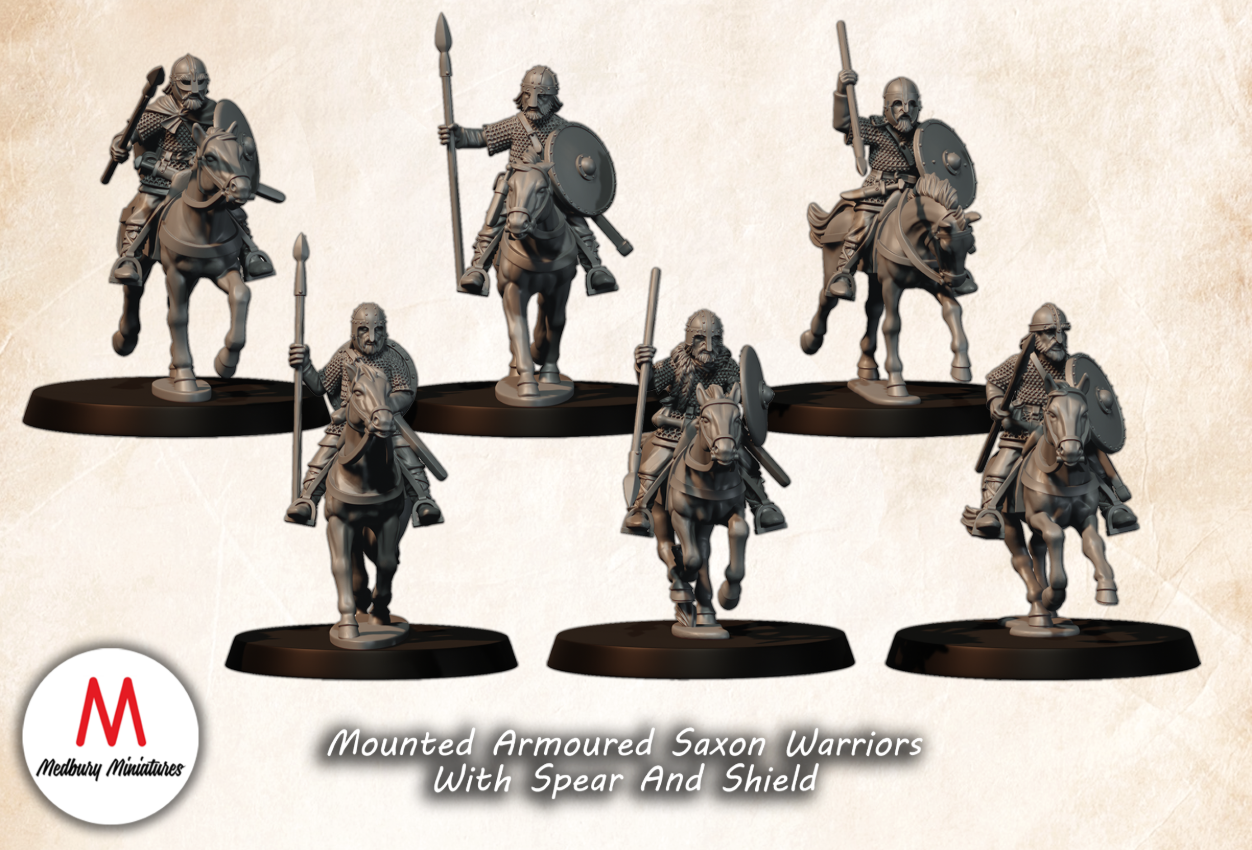 Mounted Armoured Saxon Warriors With Spear And Shield