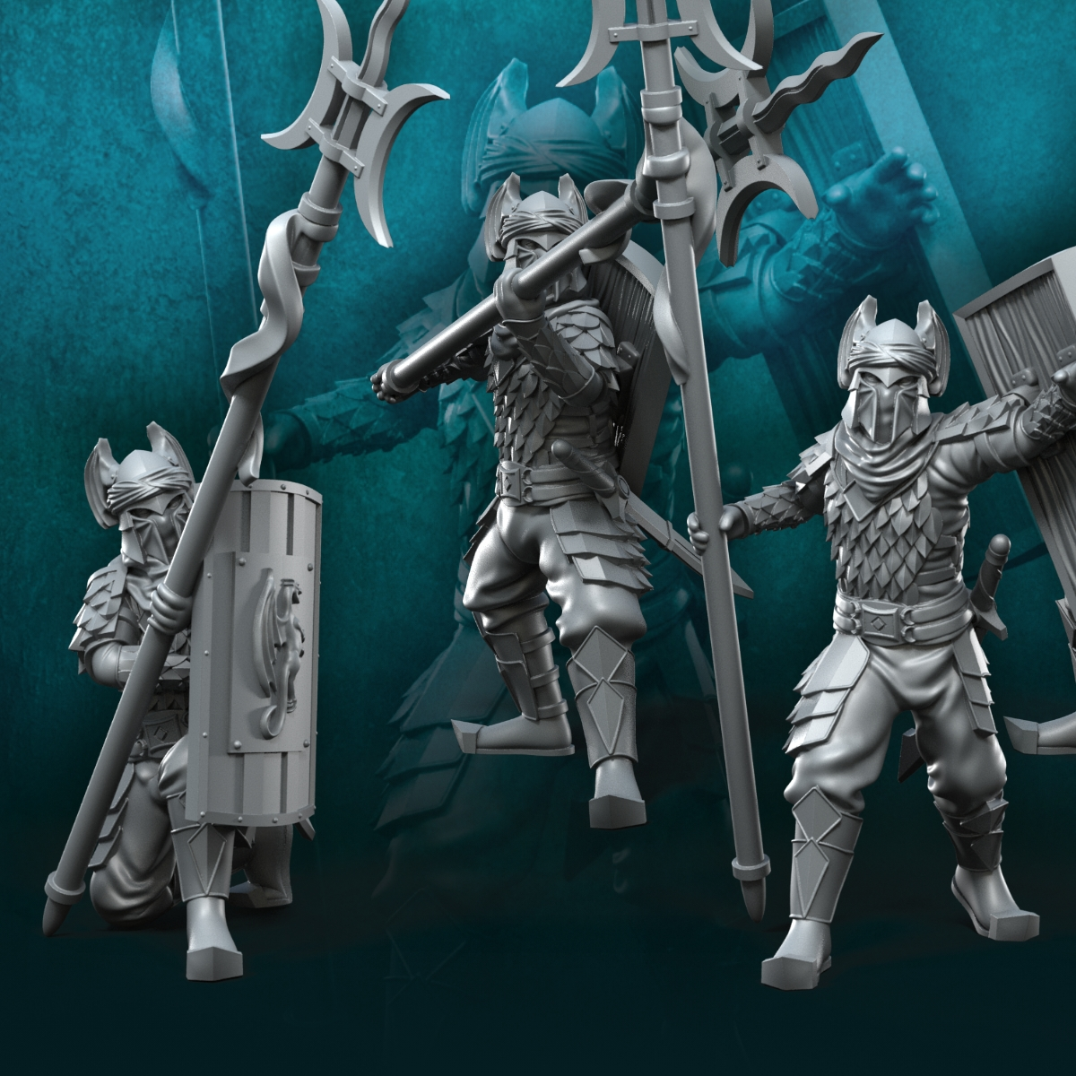 6 guerreros con lanza larga de los Dragon Army