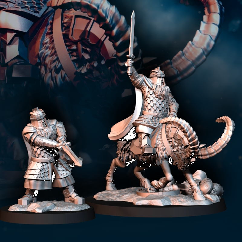 Silver Goat Dwarves Captain on Goat and on Foot